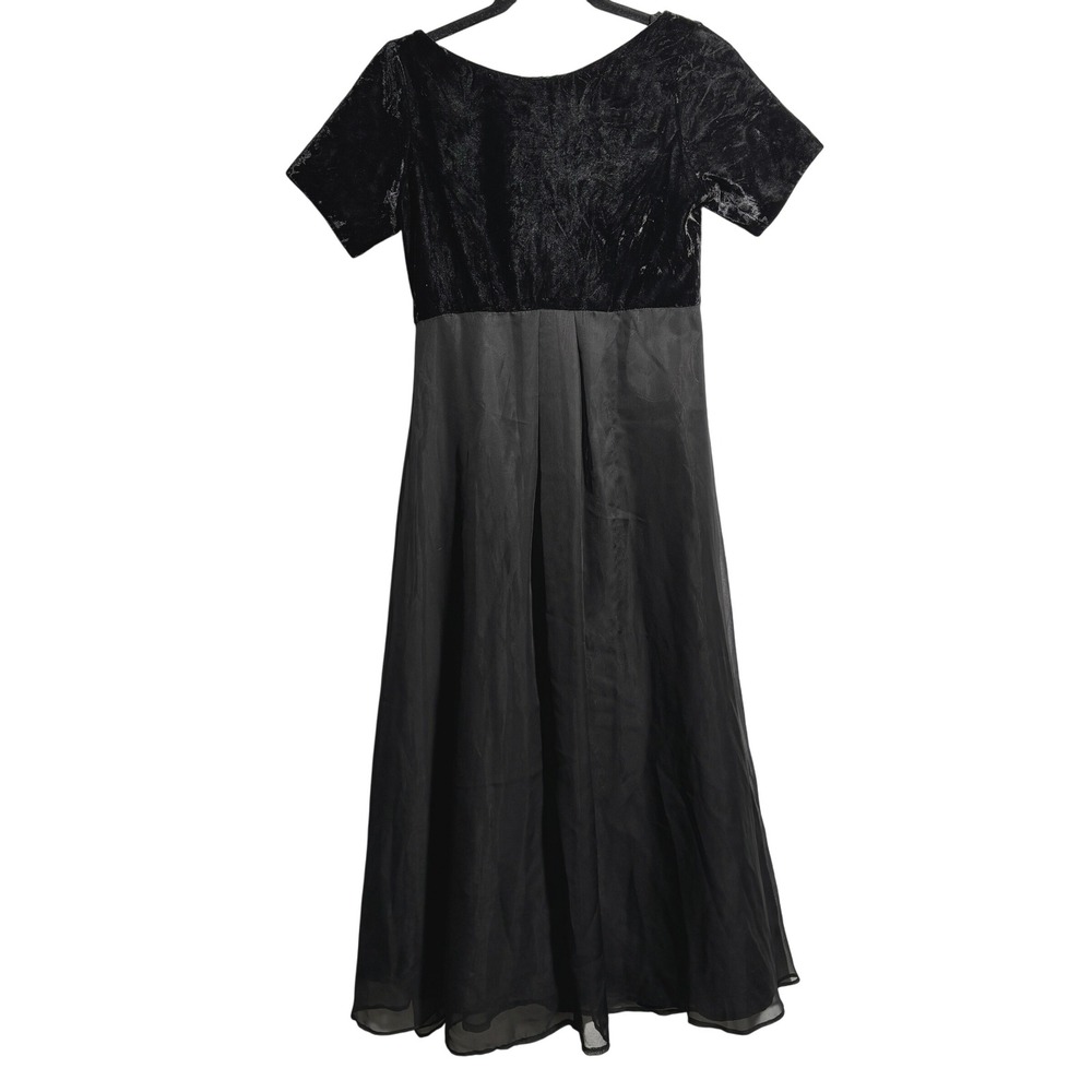 VTG 90s Stage Accents Black Velvet Midi Dress Short Sleeve Formal‎ Event 4 Goth